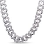 SAVEARTH DIAMONDS Certified 20 Cttw to 26 Cttw Round Cut Lab Created Moissanite Diamond 12MM Width Cuban Chain Necklace In 14k Gold Over Sterling Silver 18" to 24" Length, G-H/VVS1