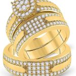The Diamond Deal 14kt Yellow Gold His Hers Round Diamond Cluster Matching Wedding Set 1-7/8 Cttw
