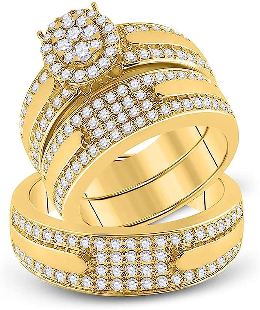 251024105051916_1 The Diamond Deal 14kt Yellow Gold His Hers Round Diamond Cluster Matching Wedding Set 1-7/8 Cttw - Image 1