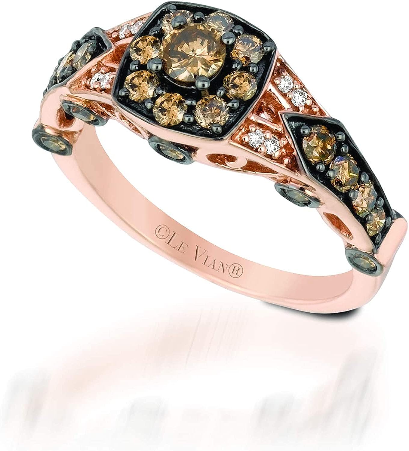 251024105215741_1 1/2 to 1 1/5 Carat White and Chocolate Diamond Round or Cushion Shaped Halo Ring for Women in 14k Yellow or Rose Gold (G-H/Fancy Brown, VS2-SI1, cttw) Promise Anniversary Ring Size 4 to 10.5 by LeVian - Image 1