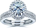 Kobelli Oval Moissanite Halo Bridal Rings Set 2 3/8 CTW 14k White Gold