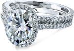 Kobelli Oval Moissanite Halo Bridal Rings Set 2 3/8 CTW 14k White Gold - Image 2