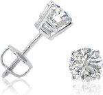 AGS Certified 1ct TW Round REAL Diamond Solitaire Stud Earrings in REAL 14K Yellow Gold or 14K White Gold with Screw Backs