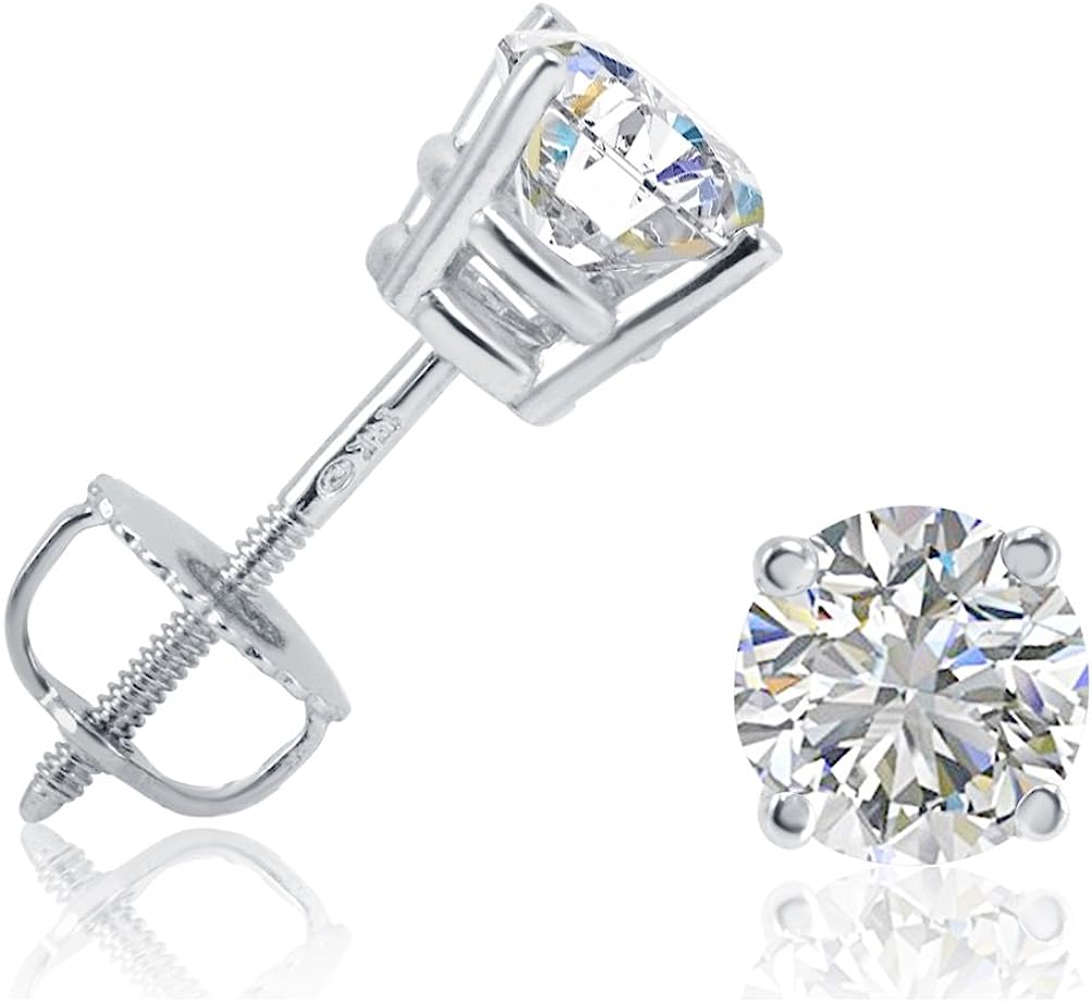 251024105312038_1 AGS Certified 1ct TW Round REAL Diamond Solitaire Stud Earrings in REAL 14K Yellow Gold or 14K White Gold with Screw Backs - Image 1