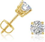 AGS Certified 1ct TW Round REAL Diamond Solitaire Stud Earrings in REAL 14K Yellow Gold or 14K White Gold with Screw Backs - Image 2