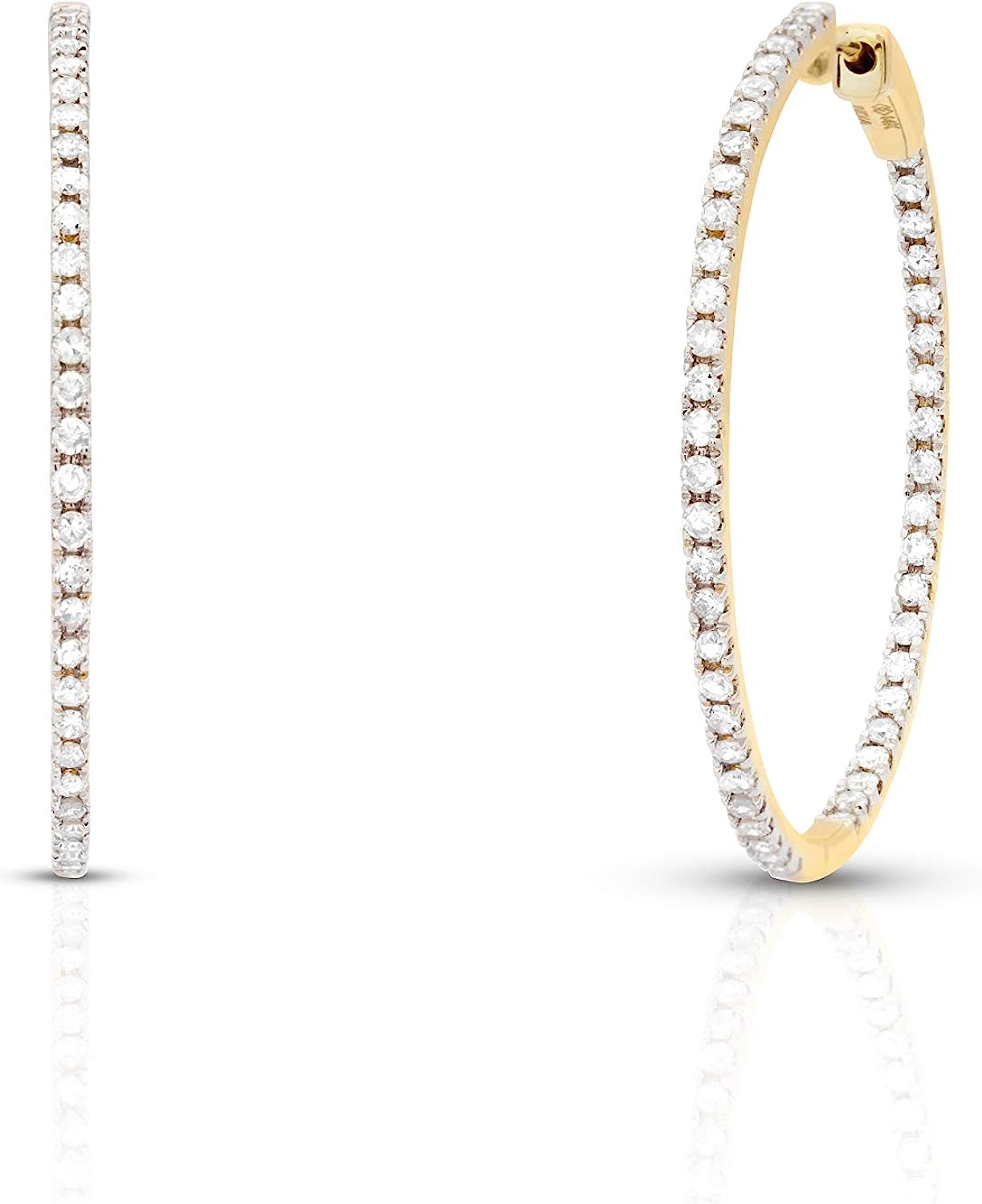 251029144930844_1 Femme Luxe 1.00 cttw Diamond Inside-Outside Large Hoop Earrings for Women, 14K Yellow Gold, Hypoallergenic, Giftable Jewelry (Diamond Color: GH, Clarity: I2) - Image 1