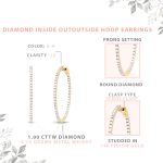 Femme Luxe 1.00 cttw Diamond Inside-Outside Large Hoop Earrings for Women, 14K Yellow Gold, Hypoallergenic, Giftable Jewelry (Diamond Color: GH, Clarity: I2) - Image 3