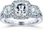 Kobelli 2 4/5-CTW Princess Moissanite Halo 3-Stone Engagement Ring 14k White Gold