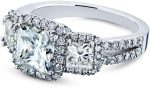 Kobelli 2 4/5-CTW Princess Moissanite Halo 3-Stone Engagement Ring 14k White Gold - Image 3