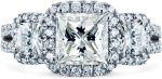 Kobelli 2 4/5-CTW Princess Moissanite Halo 3-Stone Engagement Ring 14k White Gold - Image 5