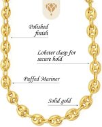 The Diamond Deal 14k REAL Yellow Gold 11.0mm Shiny Puffed SOLID Mariner Chain Necklace or Bracelet Bangle for Pendants and Charms with Lobster-Claw Clasp (8.5", 20", 22" or 24 inch) - Image 3