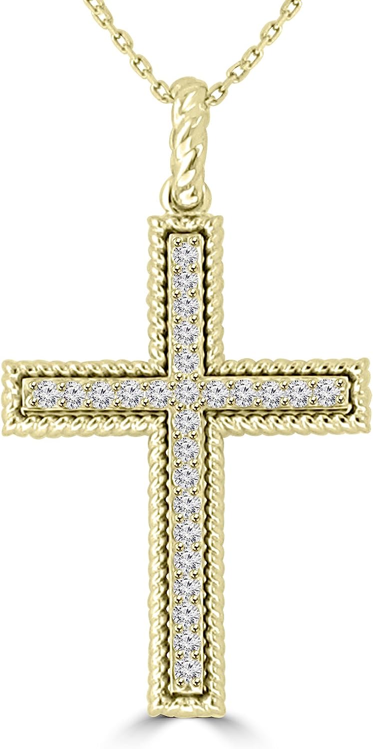 251102112750406_1 Madina Jewelry 0.45 ct Ladies Round Cut Diamond Cross Pendant Necklace (G Color SI-1 Clarity) in 14 kt Yellow Gold - Image 1