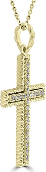 Madina Jewelry 0.45 ct Ladies Round Cut Diamond Cross Pendant Necklace (G Color SI-1 Clarity) in 14 kt Yellow Gold - Image 3