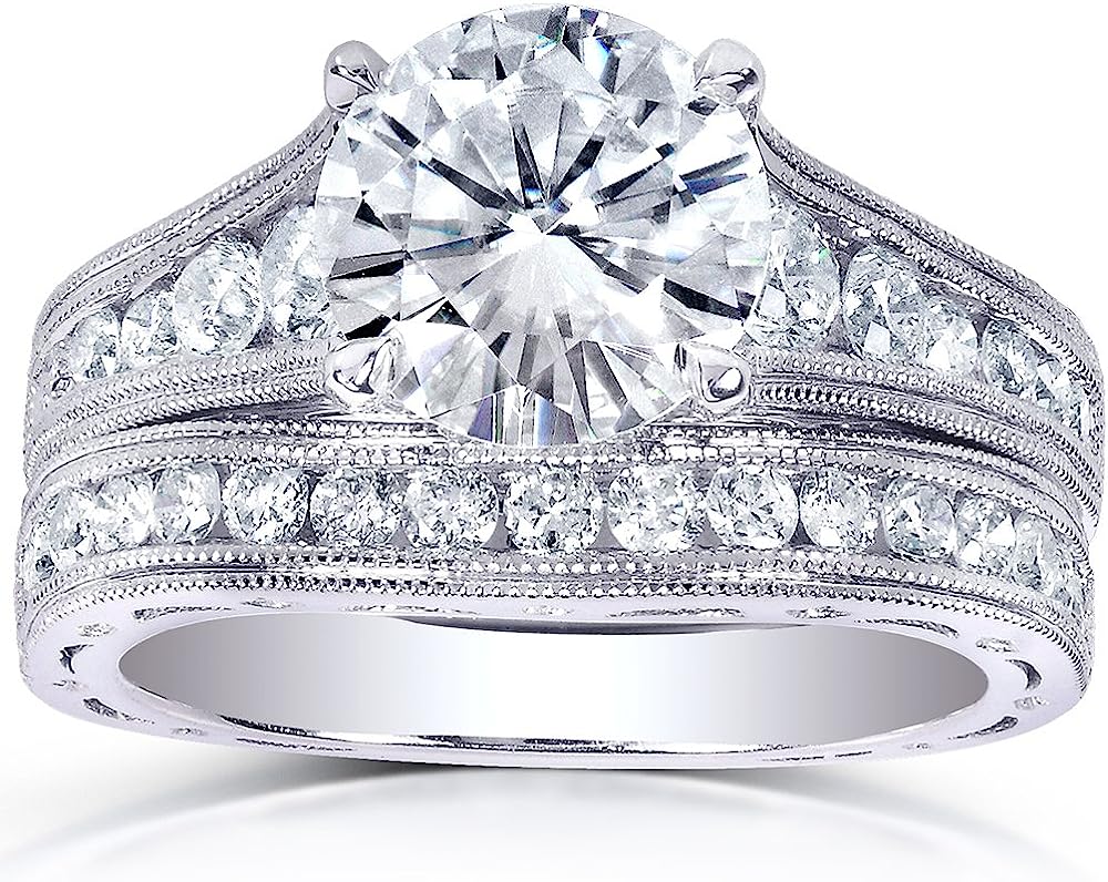 251102112750457_1 Kobelli Forever One (D-F) Moissanite Channel Bridal Ring Set 2 7/8 CTW 14k White Gold - Image 1