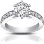 Madina Jewelry 1.40 ct Round Cut Diamond Engagement Ring Whit Millgrain on The Shank in 18 kt White Gold