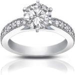 Madina Jewelry 1.40 ct Round Cut Diamond Engagement Ring Whit Millgrain on The Shank in 18 kt White Gold