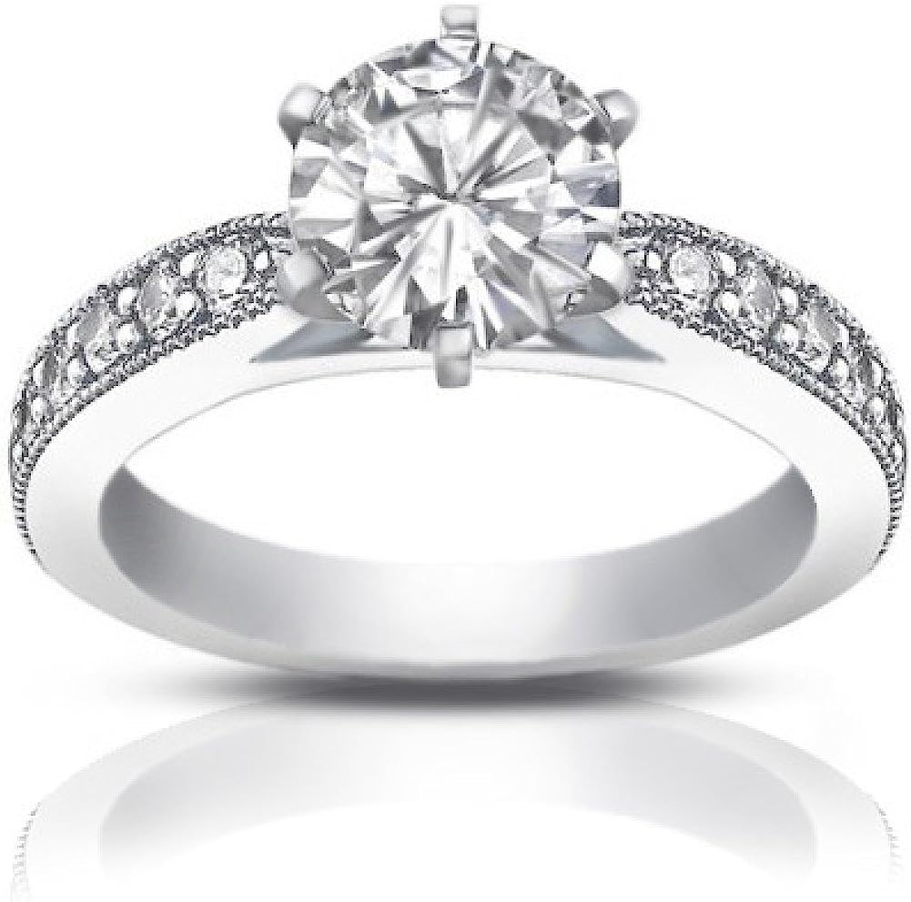 251102112750562_1 Madina Jewelry 1.40 ct Round Cut Diamond Engagement Ring Whit Millgrain on The Shank in 18 kt White Gold - Image 1