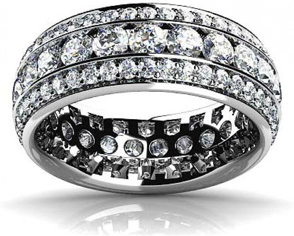 251102112750590_1 Madina Jewelry 5.00 ct Ladies Three Row Round Cut Diamond Eternity Wedding Band Ring in Platinum - Image 1