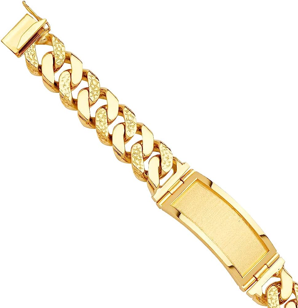 251228015844259_1 14KY Solid Link ID Bracelet - 9.5" | Gold Chain Bracelet for Men and Women | Solid Gold Bracelets for Womens Mens Girls Boys 14k Real | Birthday Valentines Gifts For Adults | Weight 150.7 | Jewelry Gift Box | Men’s Jewelry - Image 1
