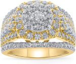 Wholesale Diamonds 10K Yellow Gold 3 Carat Real Diamond Engagement Ring Wedding Bridal Ring Fine Diamond Jewelry (3 Ct, H-I Color, I1-SI2 Clarity), Size 7, RG07438