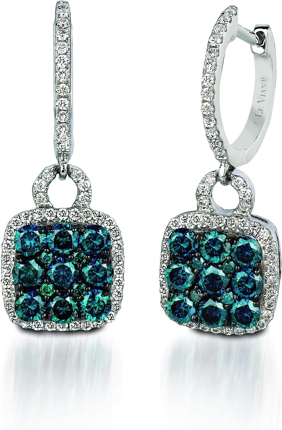 251228015845688_1 1 1/4 Carat White and Blue Diamond Dangle Drop Earrings for Women in 14k White Gold (H-I, VS2-SI1, cttw) Square Huggie Earrings by LeVian - Image 1