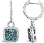 1 1/4 Carat White and Blue Diamond Dangle Drop Earrings for Women in 14k White Gold (H-I, VS2-SI1, cttw) Square Huggie Earrings by LeVian - Image 2