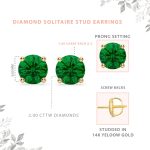 14K Yellow Gold 2.00 Carat Green Diamond Solitaire Stud Earrings for Women, Secure Screw-backs, 6mm, Hypoallergenic, Giftable Jewelry - Image 2