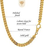 14k REAL Yellow Gold 6.4mm Shiny Diamond-Cut Square Franco Chain Necklace Or Bracelet for Pendants and Charms with Lobster-Claw Clasp (9", 24" or 26 inch) Mens Solid Franco Chains Jewelry - Image 3