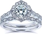 Kobelli Forever One Moissanite Vintage Style Floral Bridal Rings Set 1 1/2 CTW 14k White Gold (DEF/VS, GH/I)