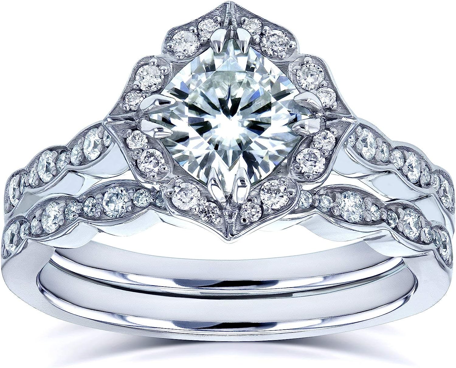 251228015850828_1 Kobelli Forever One Moissanite Vintage Style Floral Bridal Rings Set 1 1/2 CTW 14k White Gold (DEF/VS, GH/I) - Image 1