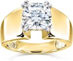 Kobelli Cushion Solitaire Moissanite Extra Wide Engagement Ring 2 CTW 14k Yellow Gold