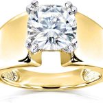 Kobelli Cushion Solitaire Moissanite Extra Wide Engagement Ring 2 CTW 14k Yellow Gold