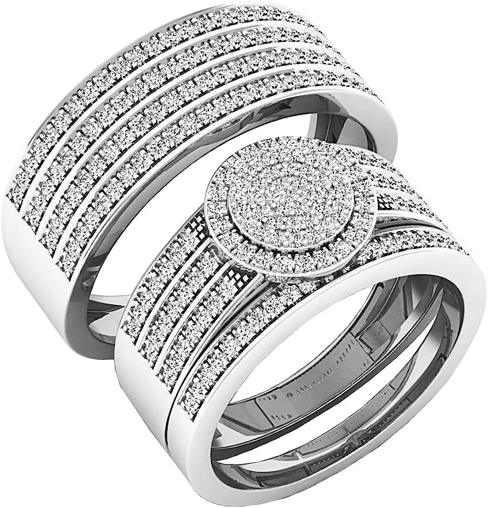 251228015851732_1 0.80 Carat (ctw) 10K Gold Round White Diamond Men & Women's Engagement Ring Trio Set 3/4 CT - Image 1