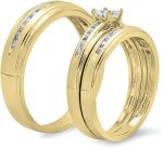 Dazzlingrock Collection Princess & Round White Diamond Square Frame Head Tapered Shank Elegant Wedding Trio Ring Set for Him & Her 7/8 CT (0.85 ctw, Color I-J, Clarity I2-I3) in 10K Gold - Image 3