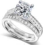 Kobelli Round Moissanite Pave-Set Bridal Set 1 4/5 CTW 14k White Gold - Image 2