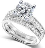Kobelli Round Moissanite Pave-Set Bridal Set 2 1/3 CTW 14k White Gold - Image 2