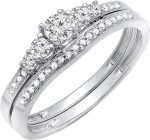 Dazzlingrock Collection 4.2mm Centre Round White Diamond 5 Stone Engagement Ring Band Set for her (0.75 ctw, Color I-J, Clarity I1-I2) in 14K Gold
