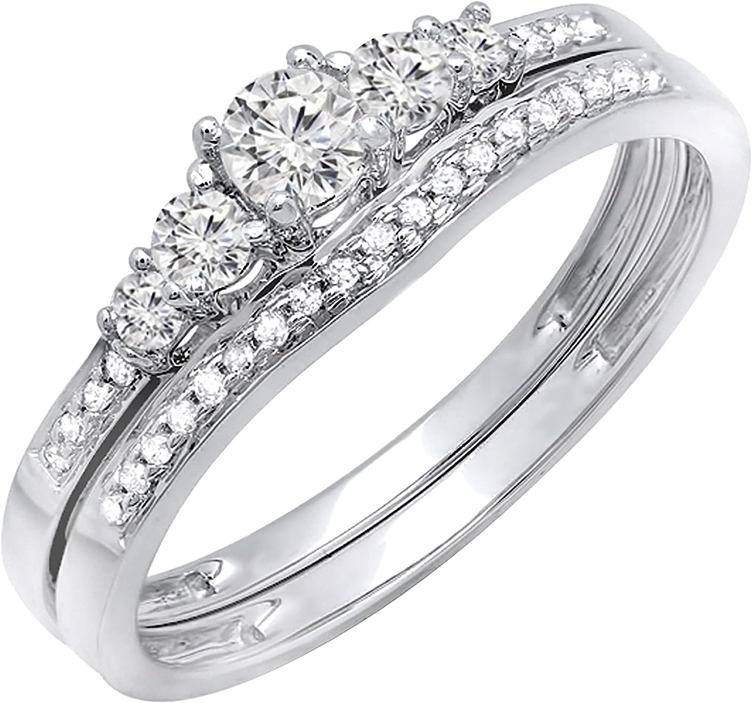 251228020105506_1 Dazzlingrock Collection 4.2mm Centre Round White Diamond 5 Stone Engagement Ring Band Set for her (0.75 ctw, Color I-J, Clarity I1-I2) in 14K Gold - Image 1
