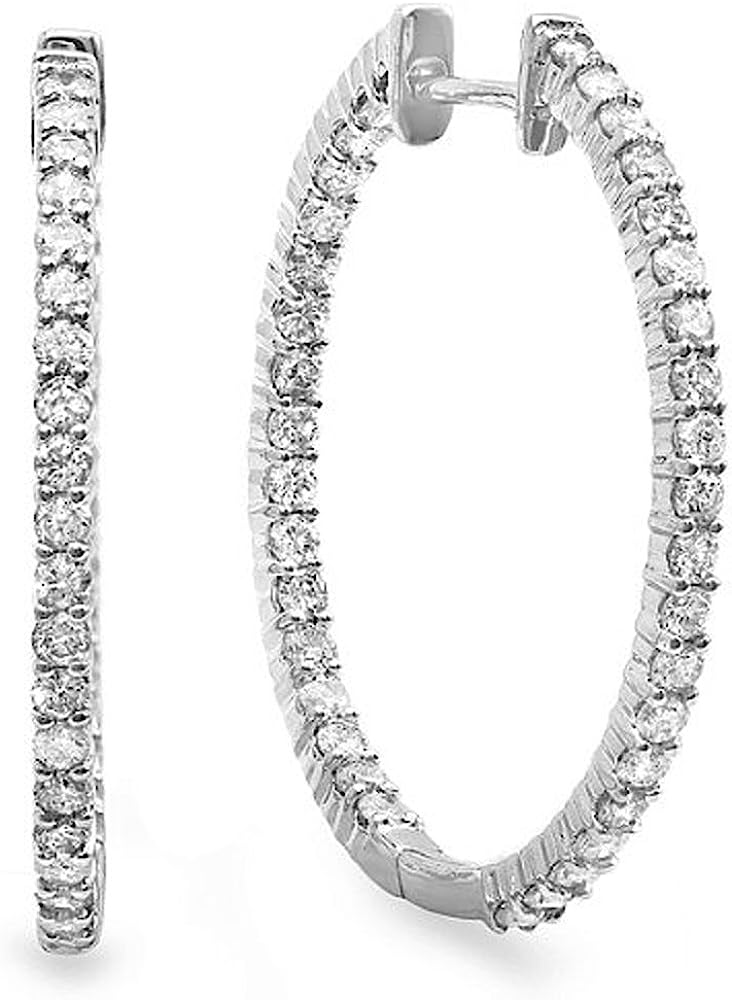 251228020105972_1 Dazzlingrock Collection 0.90 Carat (ctw) 14K Gold Round Diamond Ladies In and Out Hoop Earrings - Image 1