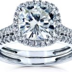 Kobelli Cushion Brilliant Moissanite Halo Bridal Wedding Rings Set 2 3/8 CTW 14k White Gold