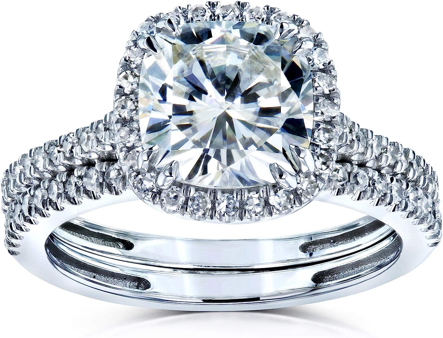 251228020109392_1 Kobelli Cushion Brilliant Moissanite Halo Bridal Wedding Rings Set 2 3/8 CTW 14k White Gold - Image 1