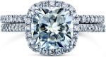 Kobelli Cushion Brilliant Moissanite Halo Bridal Wedding Rings Set 2 3/8 CTW 14k White Gold - Image 4
