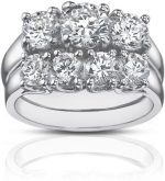 Madina Jewelry 2.25 Ct Three Stone Round Diamond Engagement Ring with Wedding Band in Platinum