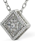 14K White Gold Diamond Pendant Necklace, 0.60 TCW Pave Setting Natural Elegant (SI2-I1, F, Very Good Cut) Round & Baguette Cut Diamonds, Width 5 mm, Height 12.10mm, Length 12.10mm, Jewelry For Women - Image 3