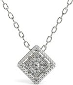 14K White Gold Diamond Pendant Necklace, 0.60 TCW Pave Setting Natural Elegant (SI2-I1, F, Very Good Cut) Round & Baguette Cut Diamonds, Width 5 mm, Height 12.10mm, Length 12.10mm, Jewelry For Women - Image 4