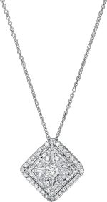 14K White Gold Diamond Pendant Necklace, 0.60 TCW Pave Setting Natural Elegant (SI2-I1, F, Very Good Cut) Round & Baguette Cut Diamonds, Width 5 mm, Height 12.10mm, Length 12.10mm, Jewelry For Women - Image 6