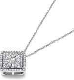 14K White Gold Diamond Pendant Necklace, 0.60 TCW Pave Setting Natural Elegant (SI2-I1, F, Very Good Cut) Round & Baguette Cut Diamonds, Width 5 mm, Height 12.10mm, Length 12.10mm, Jewelry For Women - Image 7