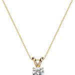 14k Yellow Gold Pendant Necklace, 4 Prong Setting, Round Brilliant Shape (0.50 TCW, SI2 Clarity, F Color, 5.00mm x 9.00mm) Spring-ring Box, Natural Diamond, Not-treated, Gift For Loved Ones, Jewelry for Women