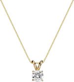 14k Yellow Gold Pendant Necklace, 4 Prong Setting, Round Brilliant Shape (0.50 TCW, SI2 Clarity, F Color, 5.00mm x 9.00mm) Spring-ring Box, Natural Diamond, Not-treated, Gift For Loved Ones, Jewelry for Women