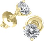 Natural Clarity I1-I2 3 Prong Martini 0.2 cttw to 2 cttw 14K Gold Real Diamond Studs Earrings with Secure Screw Back for Women and Men - Image 2